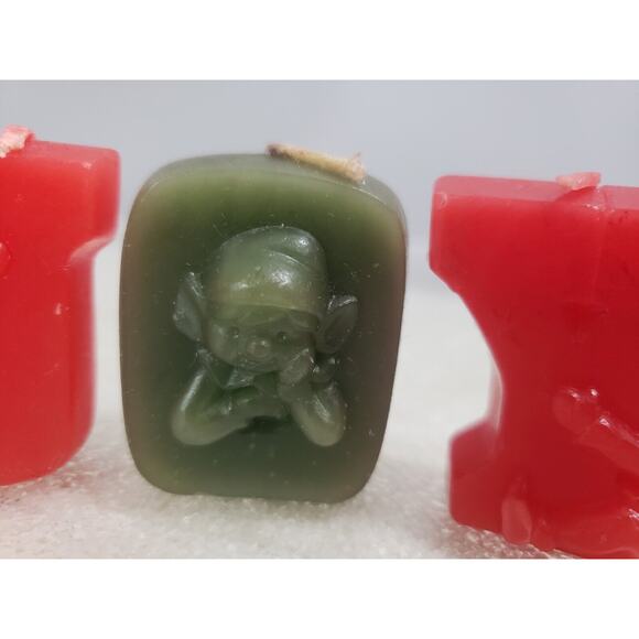 Vintage Elf Pixie Candle JOY Spell Out‎ Lot UNUSED Decor Kitschy Retro Christmas - Picture 3 of 7